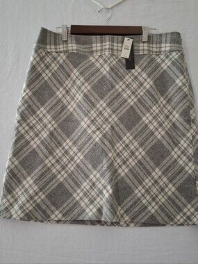 Talbots Plaid Wool-Blend A-Line Skirt in Gray & Ivory Women’s Size 16 New W/Tags